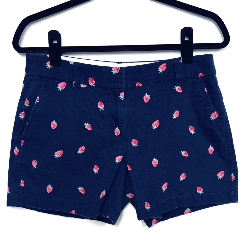 J Crew Factory Size 6 Navy Strawberry Print Shorts Cotton Chino Preppy 5" Inseam